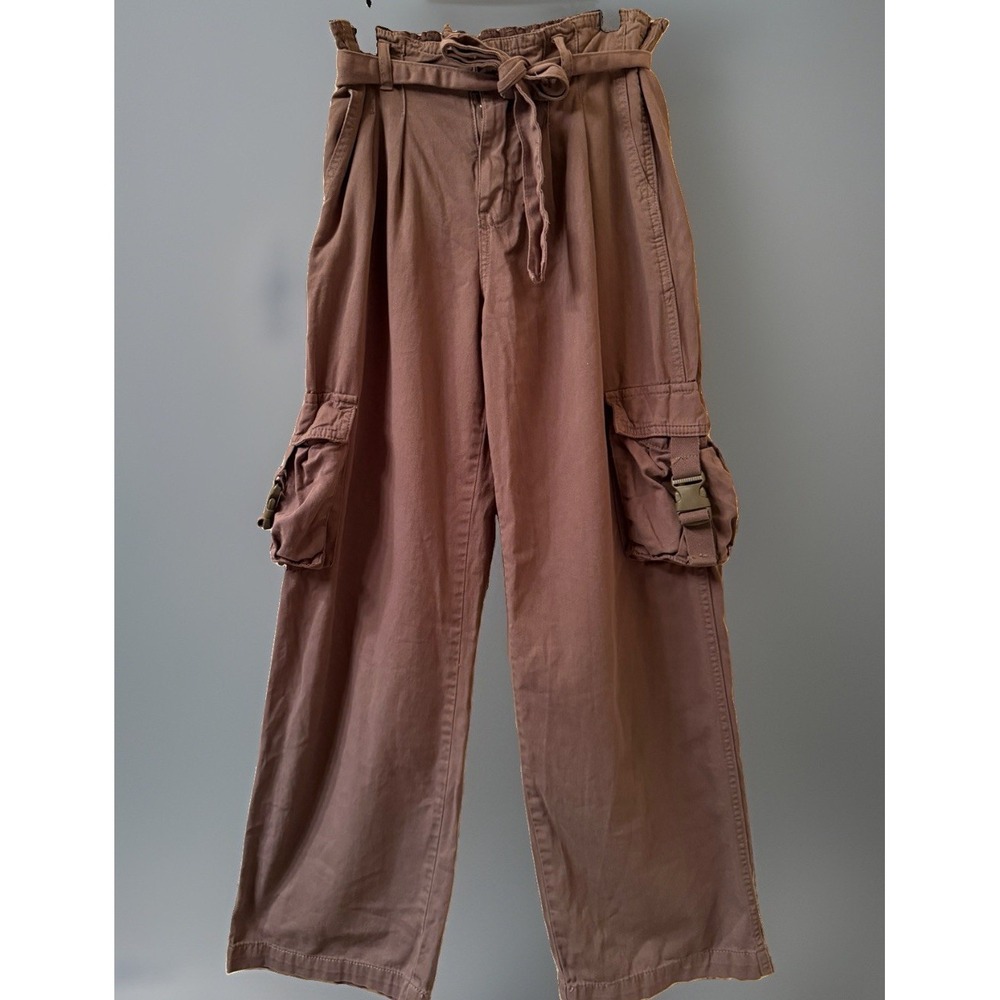 Tractr Girls Cargo Pants 16 Brown Paperbag High Rise Utility Elastic Waist EUC